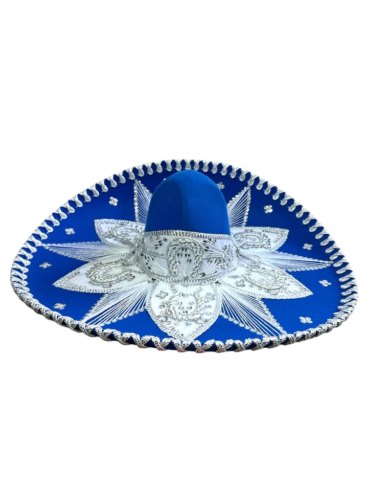 SOMBRERO MARIACHI MEXICANO, CHARRO, SOMBRERO, DISFRAZ, 22" TALLA ÚNICA, AZUL - PLATA Foto 2 de 3