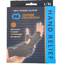 Copper Compression - Copper Infused Arthritis Half Finger Gloves - Large/XL