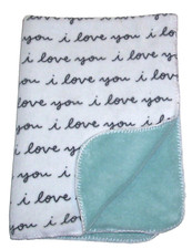 Cloud Island I LOVE YOU Black White Green Baby Blanket STITCHED EDGE 30x40"