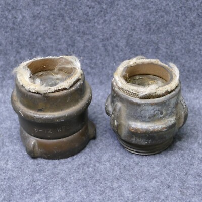 Fabric Sandy Hook Conn. Fire Hose Ends Male & Female 2'' Threads Brass Antique