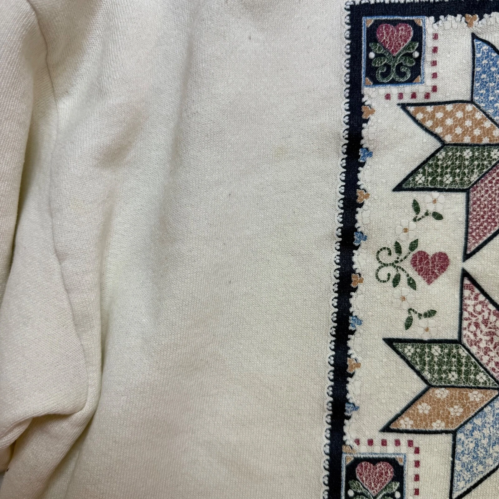 OFF WHITE Felpa donna vintage Jerzees trapuntata girocollo pullover top avorio taglia L