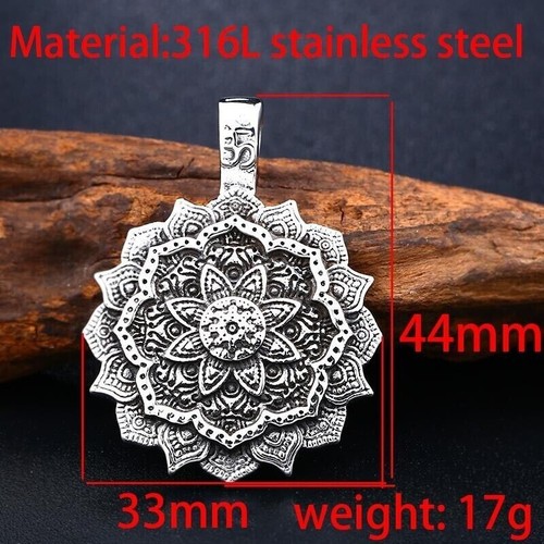 Unisex Mancha Flower Zen Yoga Vintage Necklace Titanium Steel Punk Pendant Gift - Picture 5 of 9