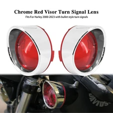 Chrome Turn Signal Light Visor Trim Ring Red Lens Fit For Harley Touring Softail