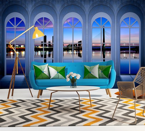 3D Window City Night Scenery Self-Adhesive Wallpaper Wall Murals Large Poster - Picture 4 of 5