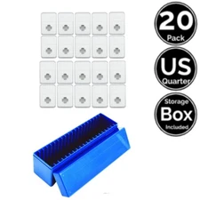 20 Pack 0.94 IN 24 mm Slab Coin Snap Holders w/ 20 Slot Blue Box For US Quarter