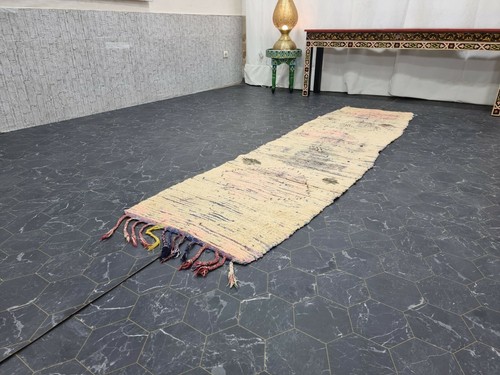 Moroccan Handmade Vintage Rug 2'1"x8' Berber Geometric Light Lemon Yellow Rug - Picture 4 of 12