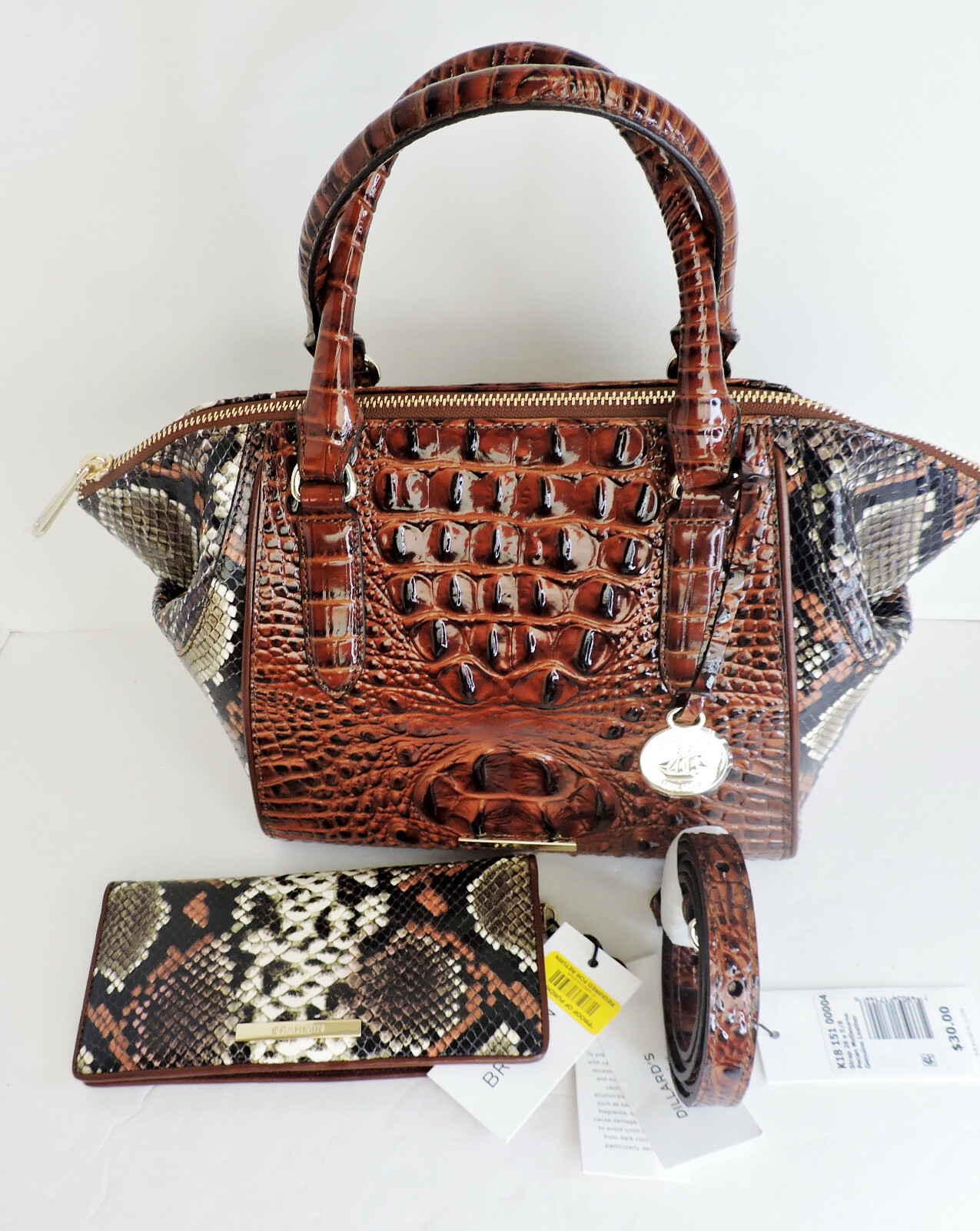 Brahmin Mini Camila Pecan Tybalt Croc Snake Embossed Leather Wallet NWT