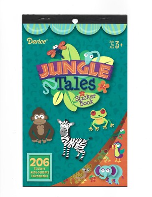 Sticker Book, Jungle Tales Monkey Zebra Frog Peacock Turtle Snake Parrot, 206 pc