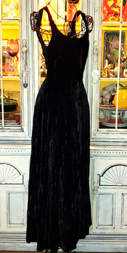 Vintage Betsey Johnson Black Crushed Velvet Backless Rose Long Maxi Slip Dress S - Picture 9 of 15