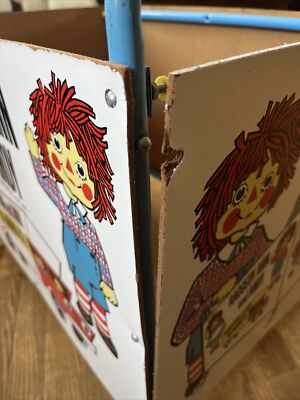 Vtg Raggedy Ann and Andy Cart Box Chest on Wheels Rolling Toy
