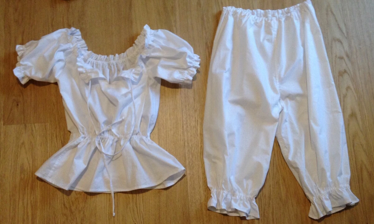 Conjunto hecho a mano de bloomers/capri y blusa campesina, pijama, nuevo, tallas 4-30