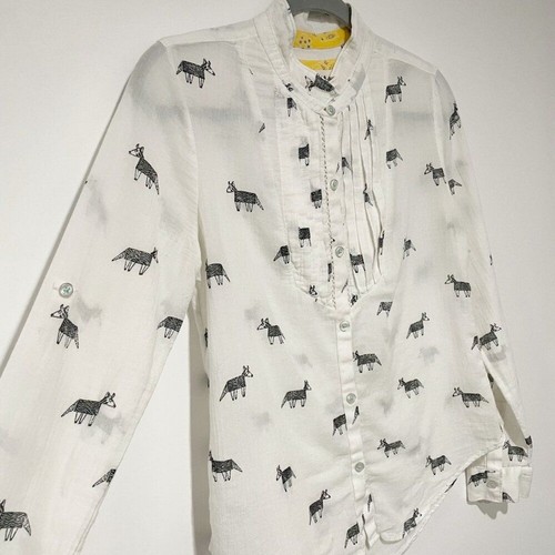 Womens Anthro Zebra Horse White Sheer Long Sleeve Mock Neck Shirt size 0 Boho - Picture 2 of 10