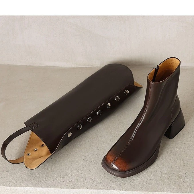 Zapatos para mujer Botas de cuero hasta la rodilla Elegantes Tacones gruesos Botas de caballero Foto 3 de 4