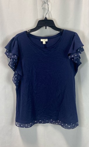 NWT Maison Jules Womens Blue Short Sleeve Round Neck Blouse Top Size X-Large