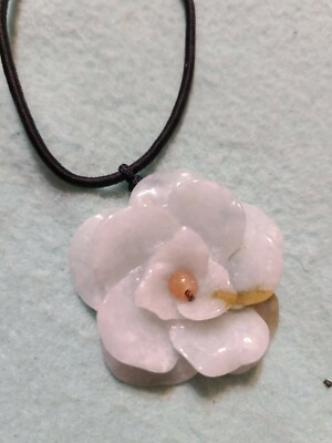 Nice Pretty Shell Flower Necklace on Black Cord White Bloom #1814