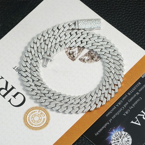 8MM D-Farben Moissanit Cuban Chain Halskette 925 Sterlingsilber Rhombus Hiphop A - Bild 1 von 47
