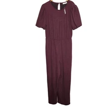 Studio B By Bobeau Womens Puff Sleeve Jumpsuit In a Burgundy Color Soft Stretch