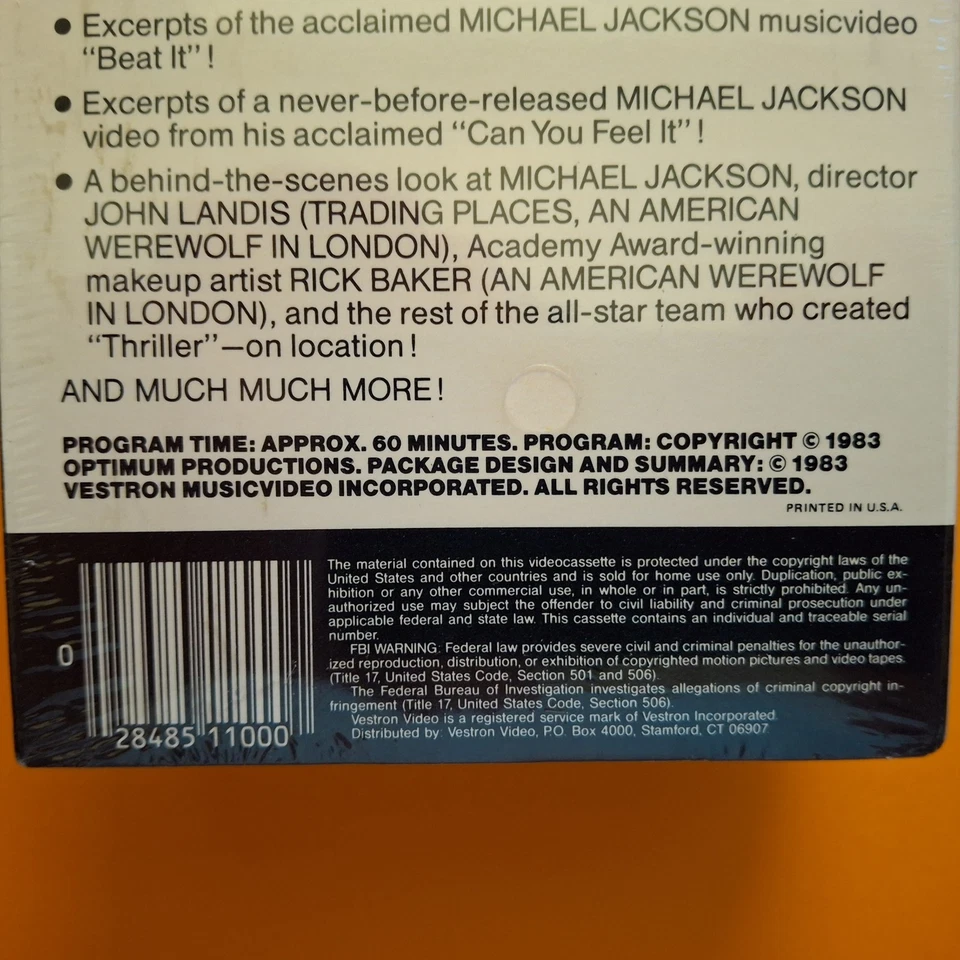 1983 Sealed Michael Jackson's Making Thriller VHS/ Vestron/John Landis - Image 3 of 4