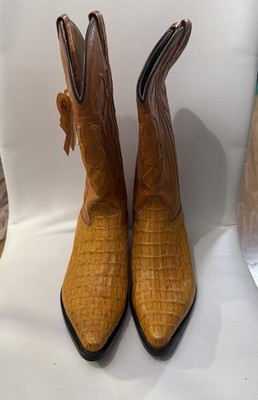 El General Handmade Horn Back Cowboy Boots Exotic Real Caiman Skin  Size 9