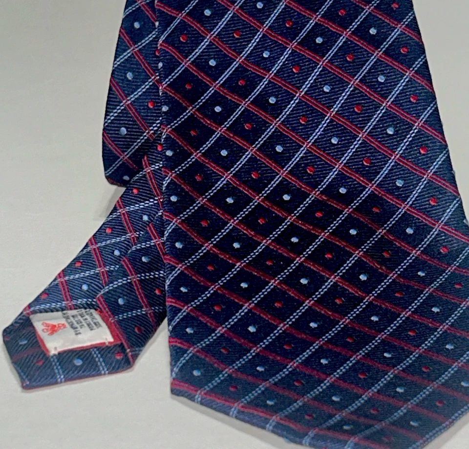 复古 Turnbull & Asser 伦敦男式领带丝绸海军蓝带浅蓝色红色圆点 — 第 4/4 张图片