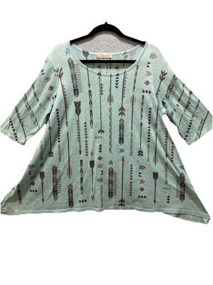 Agate Asymmetrical  Hem Arrow Print Top Half SleeveBoho Casual Tunic XL Boutique