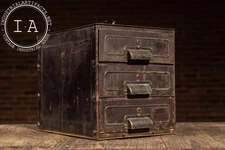 Antique 3-Drawer Heavy Riveted Steel Strongbox with Japanned Handles