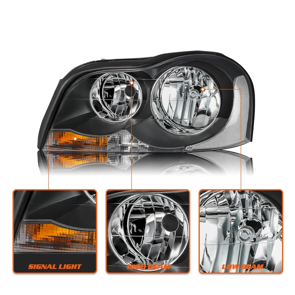 Black For 2003-2014 Volvo XC90 Halogen Clear Headlights Headlamps Assembly Pair Foto 4 de 4