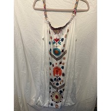 Boho Floral Graphic Print Sleeveless Mini Dress White XXL Summer Beach Festival