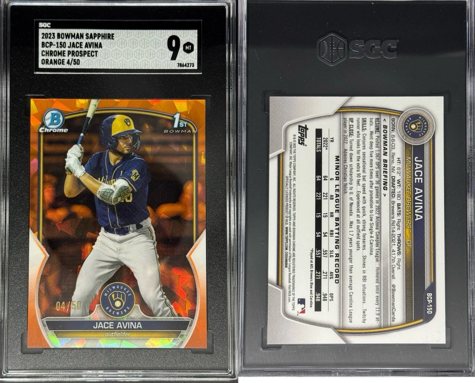 Jace Avina 2023 Bowman Sapphire Edittion #BCP-150 Orange Chrome Prospect /50 - Image 3 of 4