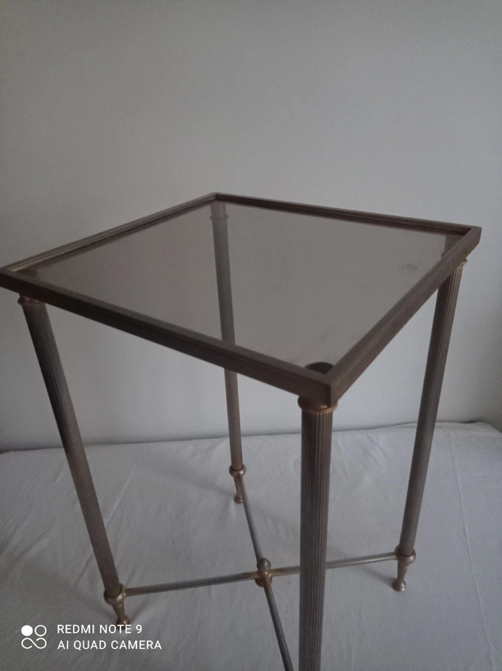 Table d’appoint Sellette Vintage Années 50/ 60 metal et verre - Photo 2/4