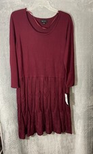 AB Studio Burgundy Knit Sweater Dress XL Textured Pleated Hem Fall Winter Chic