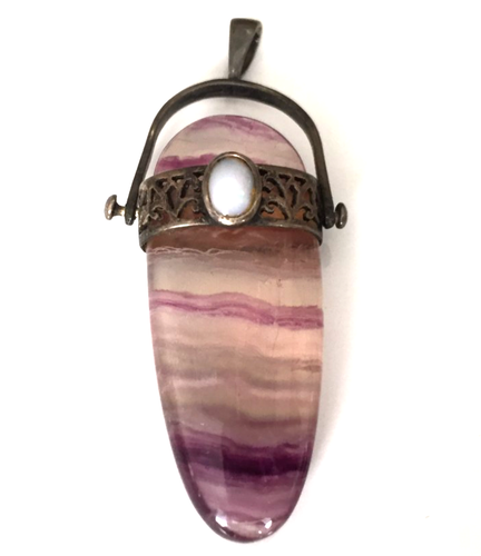 BIG Necklace Pendant MARKED CV 925 STERLING SILVER Fluorite Amethyst lot y - Foto 2 di 4