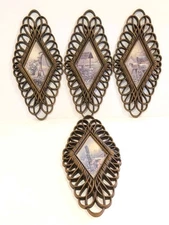 Set of 4 Vintage Burwood Wall Hanging Home Decor Plaques Wicker Look 14"x6.50"