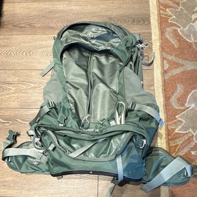 Osprey Stratos 34 34L Hiking Backpack Ventilated Back Panel, Hip Belt Green
