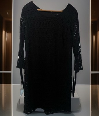 R&K 18 Crochet Lace Overlay Sheath Dress Black Long Sleeve Dark Fairy Whimsygoth