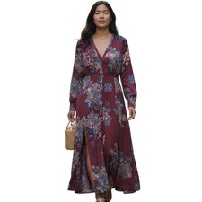Free People Miranda Floral Dress Women’s Sz 2 Burgundy Embroidery Midi Flowy