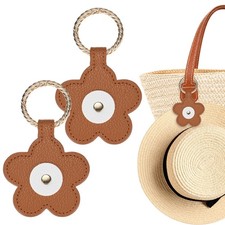 2-Pack Magnetic Hat Clip for Travel on Bag, PU Leather Flower, Brown
