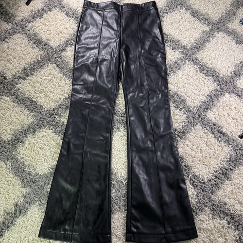 Pantaloni donna Princess Polly Braden neri ecopelle gamba svasata elasticizzati taglia 6 - Foto 1 di 7