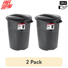 2 Pack Hyper Tough Trash Can 32Gal Heavy Duty Click Lock Lid Outdoor Bin