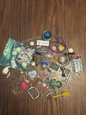 Vintage Toy Jewelry Junk Drawer Jar Lot 7" Ball Jar Lot Bits Baubles Buttons Jax