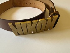Vintage NIKON Brass Buckle Belt 1978 Baron Buckle Brown Leather 30-32 Photo