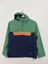 Patagonia Youth XL 14 NetPlus Anorak Hooded Jacket Green Blue Half Zip A299