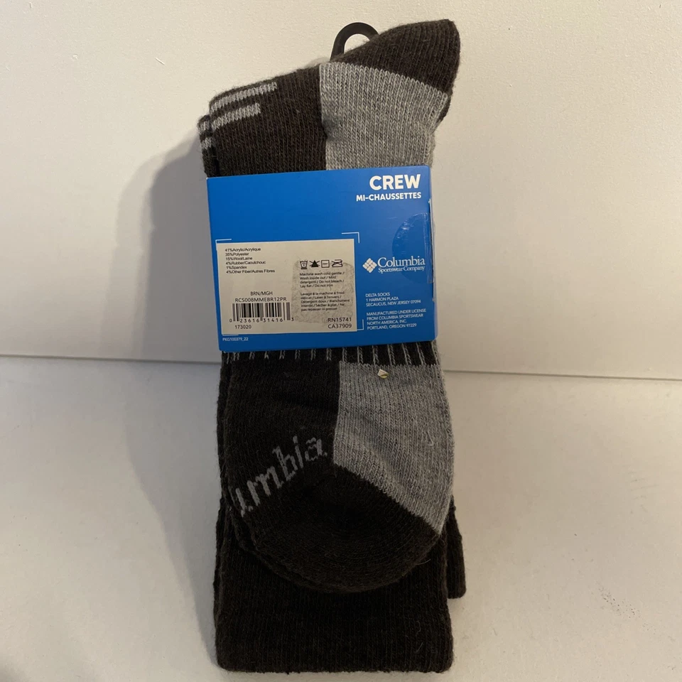 Novo! Meias masculinas Columbia mistura de lã tripulação pacote com 2 tamanho 6-12 marrom  - Imagem 3 de 3
