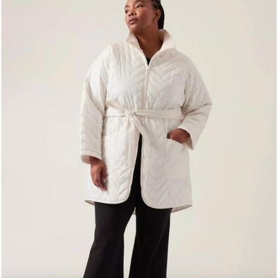 Athleta Mendocino Puffer Coat Quilted White Light Quilted Belted Size 2X NWT