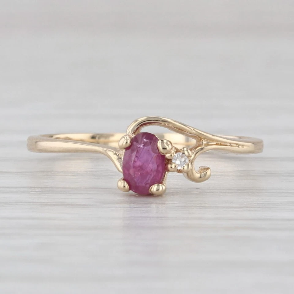 0.23ct Oval Ruby Solitaire Ring 10k Yellow Gold Size 6.25 Bypass - Image 2 of 4