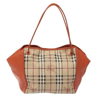 BURBERRY Nova Check Tote Bag PVC Leather Beige Orange gold Auth