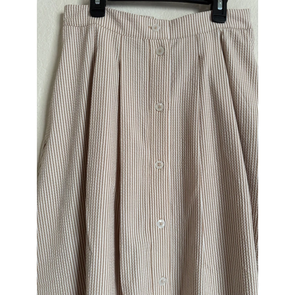 NWOT Nicole Miller Striped Button Front Midi Skirt A Line Elastic Waist Neutral - Image 2 of 4