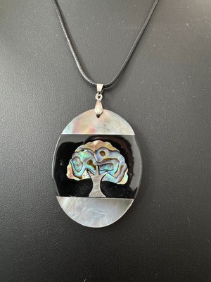 Anhänger  XL Abalone Lebensbaum 42x67 mm  inkl. Band 50+5 cm