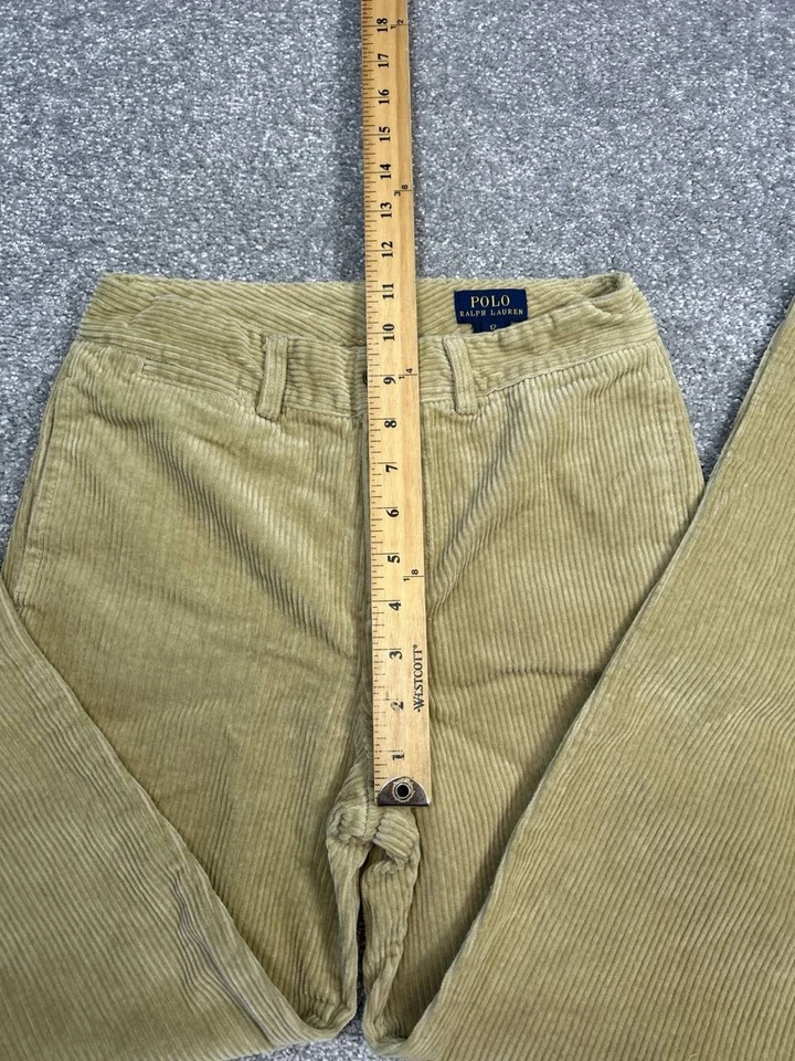 Pantalones de pana Polo Ralph Lauren para mujer 12 caqui algodón tiro medio pierna recta nuevos Foto 4 de 4