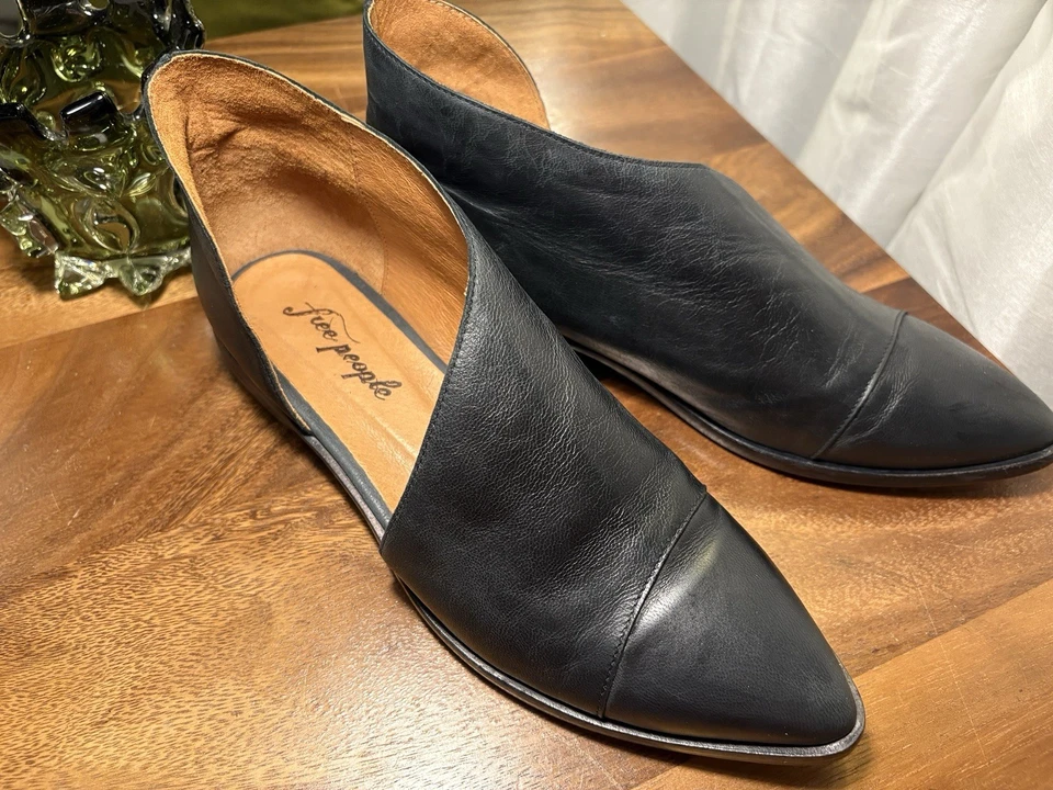 Free People Royale Bota D’orsay Cuero Negro Punta Plana Zapato EE. UU. 11 UE 42 Foto 2 de 4